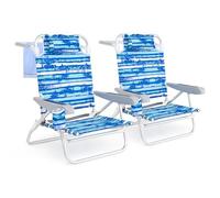 COSTWAY Lot de 2 Chaise Longue Pliante, Chaise de Plage Réglable en 5 Positions, Appui-tête, Porte-Serviette, Porte-Gobelet, Sangle d'Épaule, Fauteuil pour Plage Piscine Jardin, Charge 150 kg (Bleu)