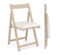 COSTWAY Lot de 2 Chaise Pliante avec Dossier Courbé, Chaises de Salle à Manger Rembourrées, Structure en Bois de Caoutchouc, pour Salle à Manger, Salon, Cuisine, Charge 150 kg (Naturel+Beige)
