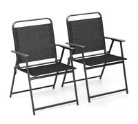 COSTWAY Lot de 2 Chaise Pliante, Chaise de Jardin Exterieur, Cadre en Metal, Tissu Teslin, Fauteuil Exterieur pour Terrasse Camping Plage, Charge 150 kg, 57 x 55 x 83 cm, Noir