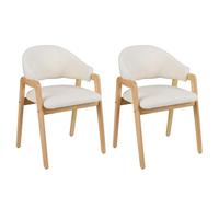 COSTWAY Lot de 2 Chaise Salle a Manger Bois d'Hévéa, Chaise de Cuisine avec Siège Rembourré, Dossier Courbé Ergonomique, Accoudoir Confortable, Patins Réglables, pour Restaurant, Salon