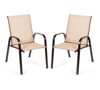 COSTWAY Lot de 2 Chaises à Manger de Jardin, Accoudoirs Incurvés, Tissu Facile à Sécher, pour Patio, Bord de Piscine, Cour, Beige