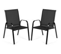 COSTWAY Lot de 2 Chaises à Manger de Jardin, Accoudoirs Incurvés, Tissu Facile à Sécher, pour Patio, Bord de Piscine, Cour, Noir