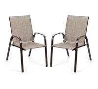 COSTWAY Lot de 2 Chaises à Manger de Jardin, Accoudoirs Incurvés, Tissu Facile à Sécher, pour Patio, Bord de Piscine, Cour, Gris