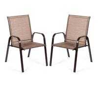 COSTWAY Lot de 2 Chaises à Manger de Jardin, Accoudoirs Incurvés, Tissu Facile à Sécher, pour Patio, Bord de Piscine, Cour, Marron