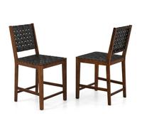 Costway Lot De 2 Chaises De Bar Tissés De 61 Cm, Sangles En Simili Cuir Pu, Cadre En Bois Massif, Pour Salle À Manger, Restaurant Marron