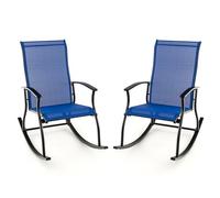 COSTWAY Lot de 2 Chaises de Jardin à Bascule avec Siège en Tissu Respirant et Cadre en Métal, Chaises Berçantes d'Extérieur à Dossier Haut, pour Jardin, Porche, Piscine, Charge 150 KG(Bleu)