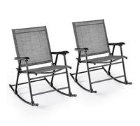 COSTWAY Lot de 2 Chaises de Jardin à Bascule Pliantes avec Siège en Tissu Respirant et Cadre en Métal, Chaises Berçantes d'Extérieur à Dossier Haut, pour Porche, Piscine, Charge 150KG(Gris)