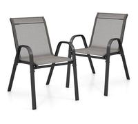 COSTWAY Lot de 2 Chaises de Jardin Empilables en Textilène & Acier - Charge 150 kg - Fauteuil de Jardin pour Terrasse Balcon Piscine