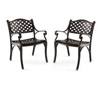 COSTWAY Lot de 2 Chaises de Jardin en Fonte d'Aluminium avec Accoudoirs, Fauteuils Bistrot pour Patio, Cour, Terrasse, Bronze