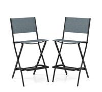 COSTWAY Lot de 2 Chaises de Jardin en Textilène - Conception Pliable - Patins Antidérapants - Repose-pieds - Charge 150 KG - Bleu