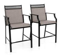 COSTWAY Lot de 2 Chaises de Jardin en Tissu avec Repose-pieds, Dossier Haut & Accoudoirs, pour Piscine Porche Balcon Patio, Café