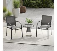COSTWAY Lot de 2 Chaises de Jardin Extérieur Empilables en Métal, Assise et Dossier Respirants, Charge 150kg, pour Piscine Balcon