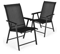 COSTWAY Lot de 2 Chaises de Jardin Exterieur Pliantes, Verrouillage de Sécurité, Cadre en Métal, Charge 150kg pour Patio Plage,Noir