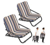 COSTWAY Lot de 2 Chaises de Jardin Pliables à Dossier Bas, Coussin, Coton à Séchage Rapide, avec Bandoulière, Portable, Charge