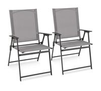 COSTWAY Lot de 2 Chaises de Jardin Pliantes en Textilène & Métal Charge 150 kg Fauteuil de Jardin avec Verrouillage de Sécurité