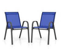 COSTWAY Lot de 2 Chaises de Jardin, Tissu Respirant, Chaises à Manger Empilables avec Accoudoirs, pour Patio Terrasse Porche, Bleu