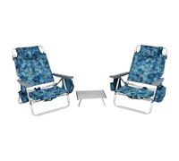 COSTWAY Lot de 2 Chaises de Plage Pliante avec Table Enroulable en Aluminium, Fauteuil de Jardin Inclinables à 5 Positions Charge Max 136 KG, pour Randonnée Plage Pêche (Jaune+Bleu)