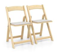COSTWAY Lot de 2 Chaises de Salle à Manger, Chaise de Cuisine Pliable avec Pieds en Bois d'Hévéa et Siège Rembourré, Aucun Assemblage Nécessaire, Naturel