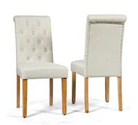 COSTWAY Lot de 2 Chaises de Salle à Manger, Chaises Capitonnées en Tissu avec Pieds en Bois de Caoutchouc, Éponge à Haute Densité, Dossier Confortable, pour Cuisine, Salon, Salle à Manger (Beige)