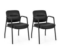 COSTWAY Lot de 2 Chaises de Salles de Réunion, Chaises de Bureau Ergonomique Rembourré en Cuir PU, Chaises pour Bureau, Salle d'Attente, Salle de Conférence, Charge 160 kg, Noir