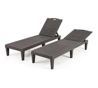 COSTWAY Lot de 2 Chaises Inclinables de Jardin Extérieur en PP, Dossiers Réglables en 4 Positions, pour Piscine Porche Patio,Marron