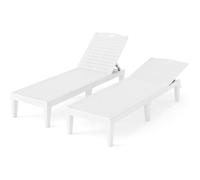 COSTWAY Lot de 2 Chaises Inclinables de Jardin Extérieur en PP, Dossiers Réglables en 4 Positions, pour Piscine Porche Patio, Blanc