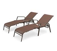 COSTWAY Lot de 2 Chaises Longues, Bains de Soleil avec Dossier Réglable à 5 Positions, Tissu Teslin Respirant et Structure Robuste en Acier Antirouille, Transat de Relaxation Charge Max 150KG