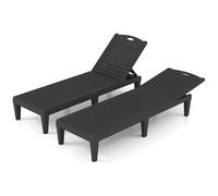 COSTWAY Lot de 2 chaises longues en plastique, résistantes aux intempéries, dossier réglable, chaise longue jusqu'à 160 kg Noir