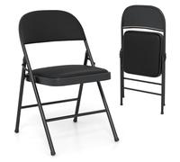 COSTWAY Lot de 2 Chaises Pliantes Rembourrées, Chaises Pliables Portables avec Dossier Recouvert en Cuir PVC, Cadre en Métal Solide, Chaises Empilables pour Cuisine, Salon, Bureau, Noir