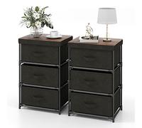 COSTWAY Lot de 2 Commode 3 Tiroirs en Tissu, Commode Chambre Adulte avec Cadre en Métal, Meuble Tiroir Rangement pour Chambre, Industriel (40 x 30 x 62 cm * 2 Pieces,Noir)