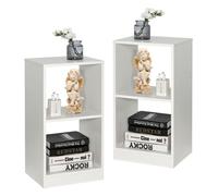 COSTWAY Lot de 2 étagères à livres en bois, 2 étagères à CD avec 2 niveaux & protection anti-basculement, étagères de rangement indépendantes en bois, étagères de stockage pour bureau, chambre, salon,
