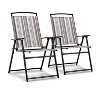 COSTWAY Lot de 2 Fauteuil de Jardin Exterieur, Chaise de Jardin Pliante, Coussinets de Protection, Cadre en Métal, Chaise Pliante pour Cour Camping Balcon, 61,5 x 51 x 92 cm, Charge 150 kg, Rayures