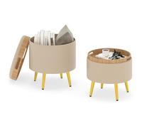 COSTWAY Lot de 2 Petit Pouf Rangement Rond 23L+6L, Couvercle Rabattable, Tabouret Coiffeuse en Similicuir, Poignée Pratique, Pieds en Métal, Patins Antidérapant, pour Salon Chambre, Charge 150 kg