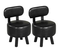 COSTWAY Lot de 2 Petit Tabourets Empilable en Cuir PVC, Dossier Ergonomique, Pouf Repose Pieds, Assise Rembourrée, Pieds Élevés, Tabourets Bois Bas pour Salon Chambre Entrée, Charge 150KG (Noir)