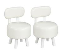 COSTWAY Lot de 2 Petit Tabourets Empilable en Cuir PVC, Dossier Ergonomique, Pouf Repose Pieds, Assise Rembourrée, Pieds Élevés, Tabourets Bois Bas pour Salon Chambre Entrée, Charge 150KG (Blanc)