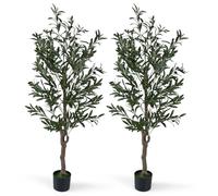 COSTWAY Lot de 2 Plantes Artificielles en Pot Hauteur 150CM, Olivier Artificiel avec Fruits et Mousses Réalistes Base Stable Tronc Robuste en PE, Arbres Faux Décoration pour Salon Bureau