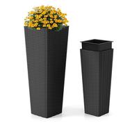 COSTWAY Lot de 2 Pots de Fleurs, Bacs Intérieurs Amovibles, Trous de Drainage, Table Potagère en Osier Décoratifs en Rotin PP, Noir