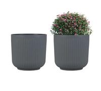Costway Lot De 2 Pots Ronds 32 Cm En Plastique À Rayures, Trou De Drainage Pré-Marqué, Intérieur Extérieur Pour Patio Jardin Balcon Multicolore