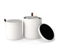 COSTWAY Lot de 2 Pouf Rangement Rond 40L+25L, Couvercles Amovibles, Tabourets Coiffeuse Empilable en Velours Côtelé, Sièges Rembourrés, Tabouret Rangement pour Salon Chambre, Charge 150 kg (Beige)