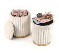 COSTWAY Lot de 2 Pouf Rangement Rond Empilable 32L + 21L, Couvercles Amovibles, Tabouret Coiffeuse en Poils de Lapin, Patins Antidérapant, Tabouret Rangement pour Chambre Salon, Charge 150 kg