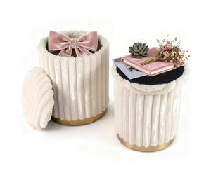 COSTWAY Lot de 2 Pouf Rangement Rond Empilable 32L + 21L, Couvercles Amovibles, Tabouret Coiffeuse en Poils de Lapin, Patins Antidérapant, Tabouret Rangement pour Chambre Salon, Charge 150 kg