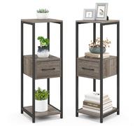 COSTWAY Lot de 2 Supports de Plantes en Métal à 3 Niveaux, Porte-Plantes Carré avec Kits Anti-basculement 1 Tiroir, Organisateur d'angle de Pots de Fleurs pour Balcon Salon, Gris + Noir