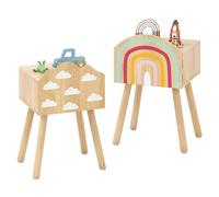 COSTWAY Lot de 2 Table de Chevet Enfant avec Motif Arc-en-Ciel et Nuage, Dispositif Anti-basculement, 34x30x54 cm, Naturel