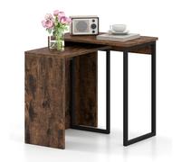 COSTWAY Lot de 2 Tables Basses Gigognes, Table d'Appoint Bois, Cadres Métalliques, Bout de Canapé Rectangulaire, Petites Tables de Salon, Brun Rustique