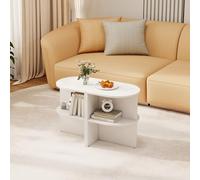 COSTWAY Lot de 2 Tables d’Appoint Demi-Ronde, Chevet de Lit Demi-Lune à 2 Niveaux, Étagères Ouvertes, Petite Table Basse pour Salon, Chambre, 38 X 38 X 48,5 CM, Blanc (2)