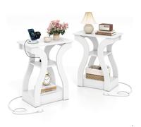 COSTWAY Lot de 2 Tables d'Appoint avec Station de Charge à 3 Niveaux - Étagères de Rangement Ouvertes 50 x 30 x 60,5 cm Blanc