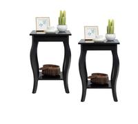 COSTWAY Lot de 2 Tables d'Appoint, Bout de Canapé 2 Niveaux avec Patins Antidérapants pour Chambre, Salon, 40 x 40 x 60 cm, Noir
