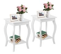 Costway Lot De 2 Tables D'appoint, Bout De Canapé 2 Niveaux Avec Patins Antidérapants Pour Chambre, Salon, 40 X 40 X 60 Cm, Blanc Blanc