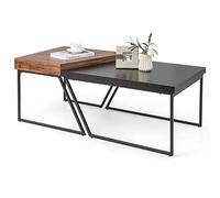 COSTWAY Lot de 2 Tables Gigognes, Cadre Métal, Forme Trapézoïdale