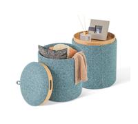 COSTWAY Lot de 2 Tabouret Rangement avec Couvercle, 41L + 25L, Plateau Réversible, Pouf Rangement pour Chambre, Salon, Bleu
